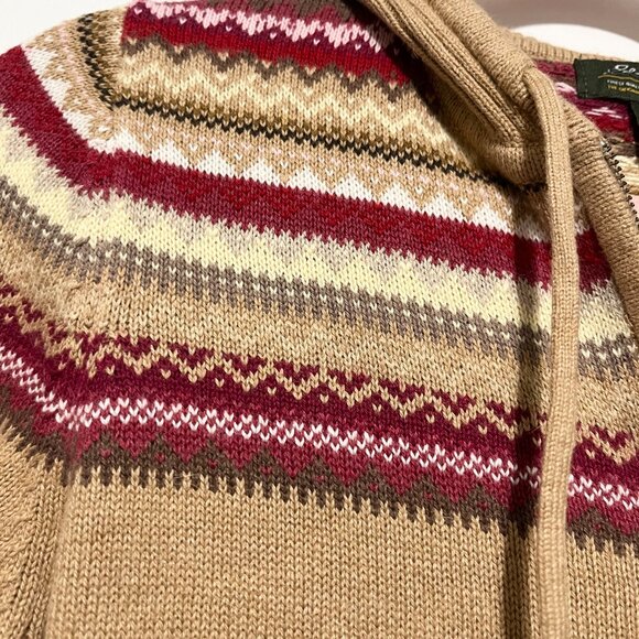 Eddie Bauer Womens Zip Up Fair Isle Hooded Sweater M Angora Tan Nordic Cabincore - Picture 4 of 8